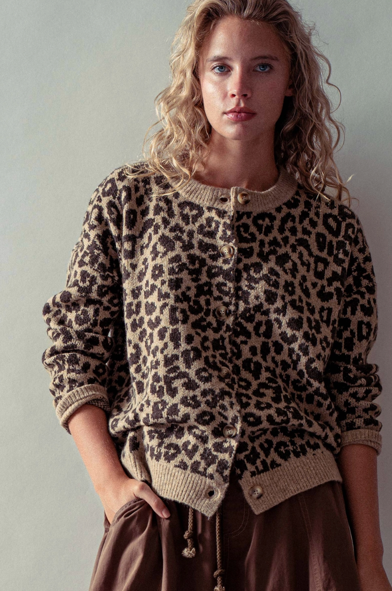 Leopard Print Jacquard Cardigan