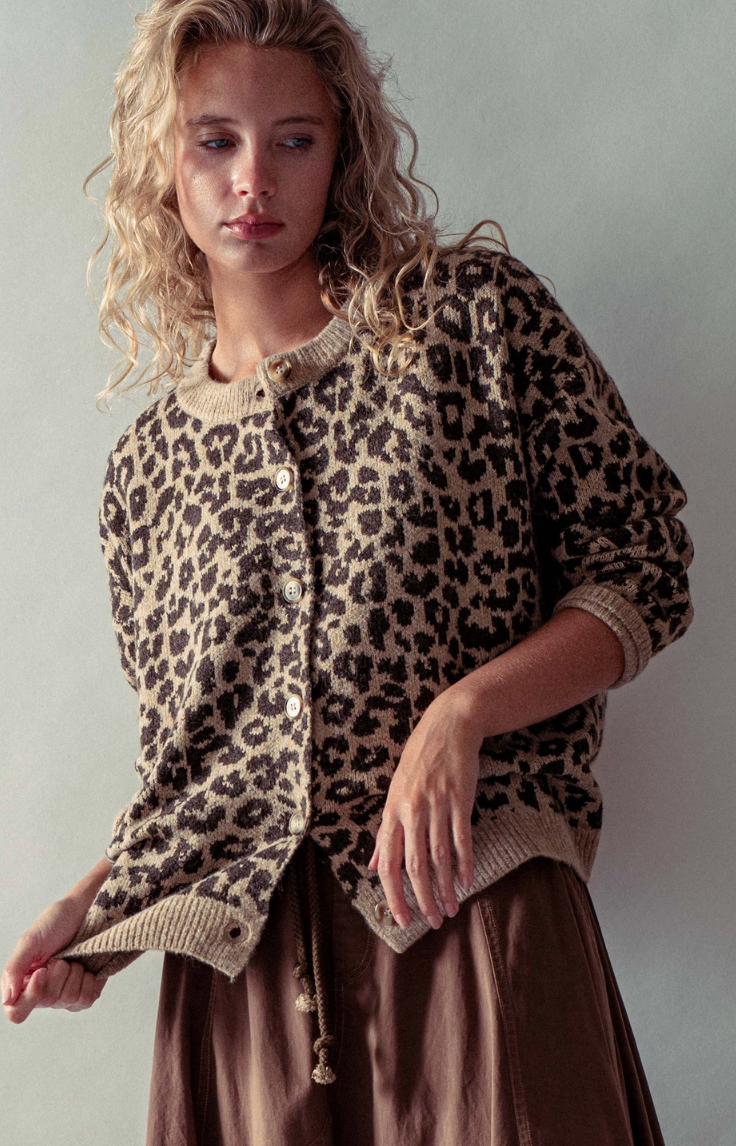 Leopard Print Jacquard Cardigan