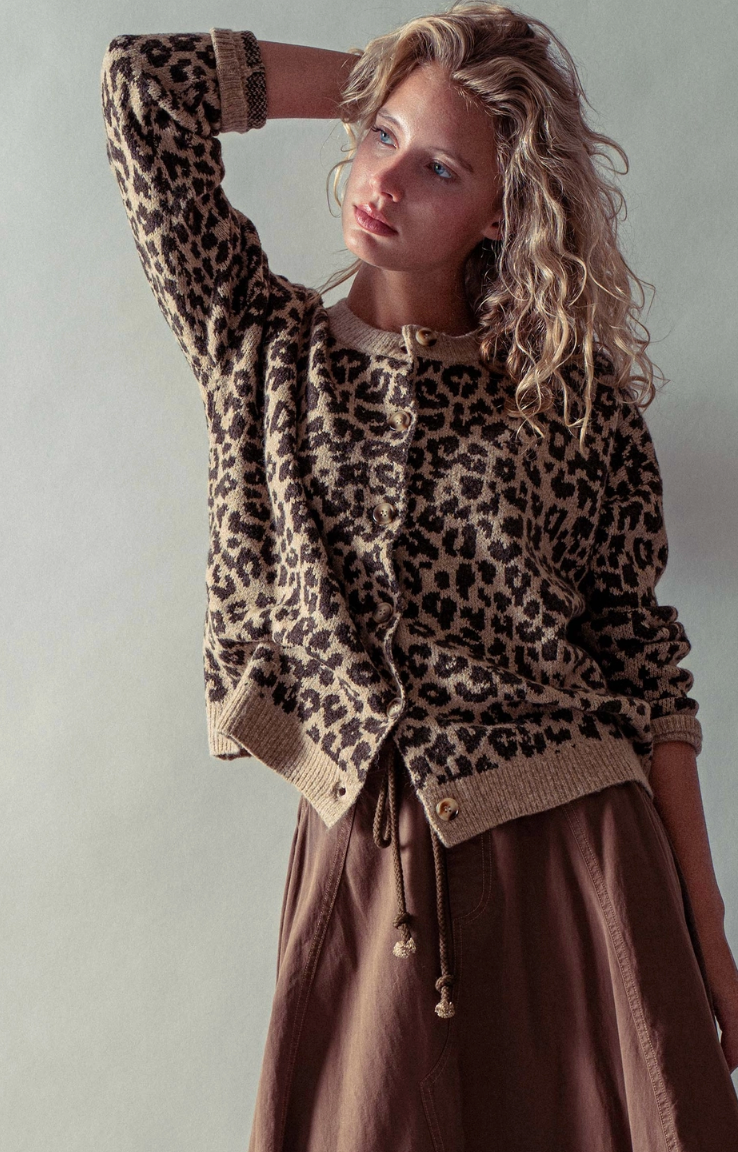 Leopard Print Jacquard Cardigan