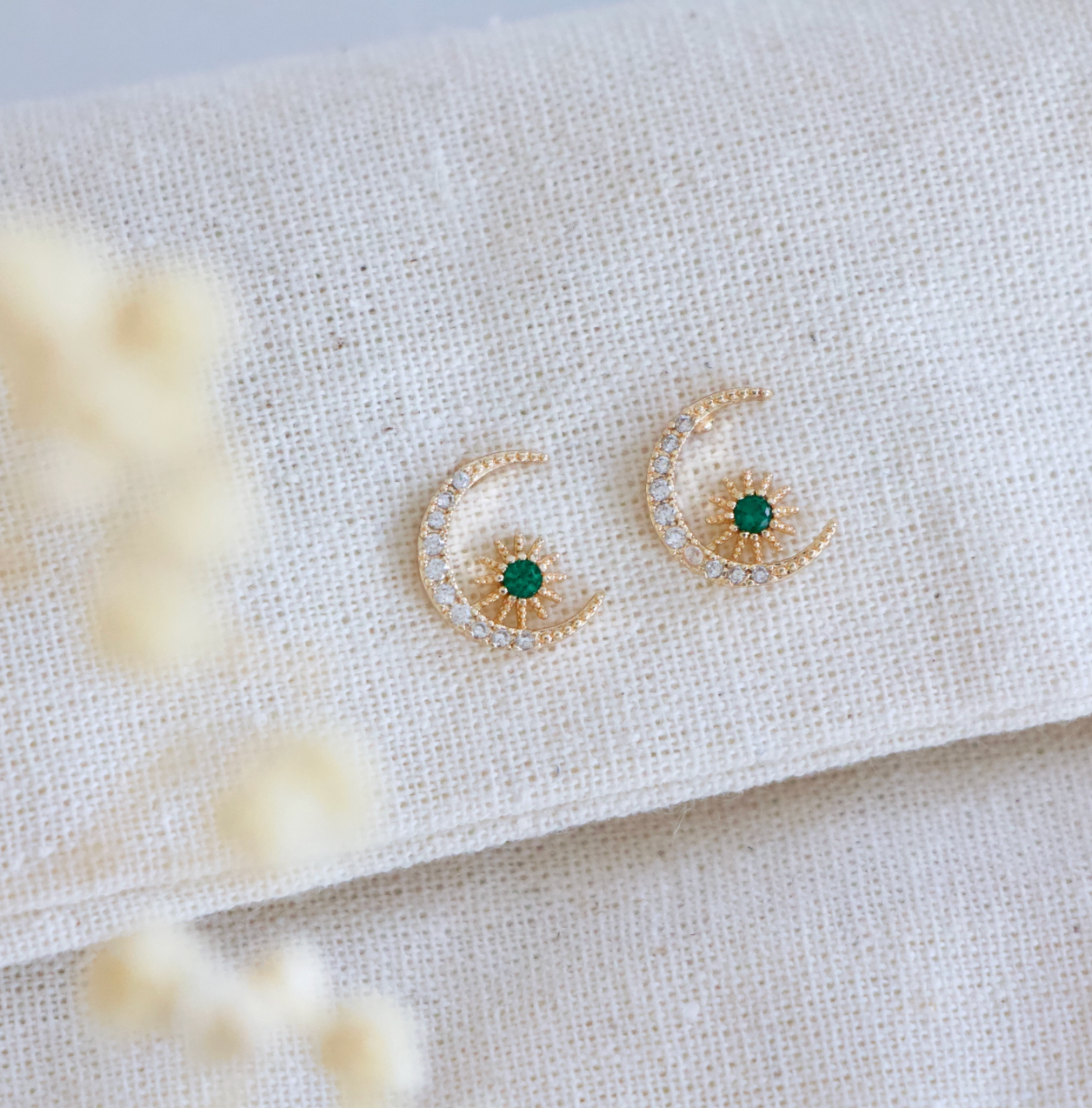 Moon and Star Stud Earrings