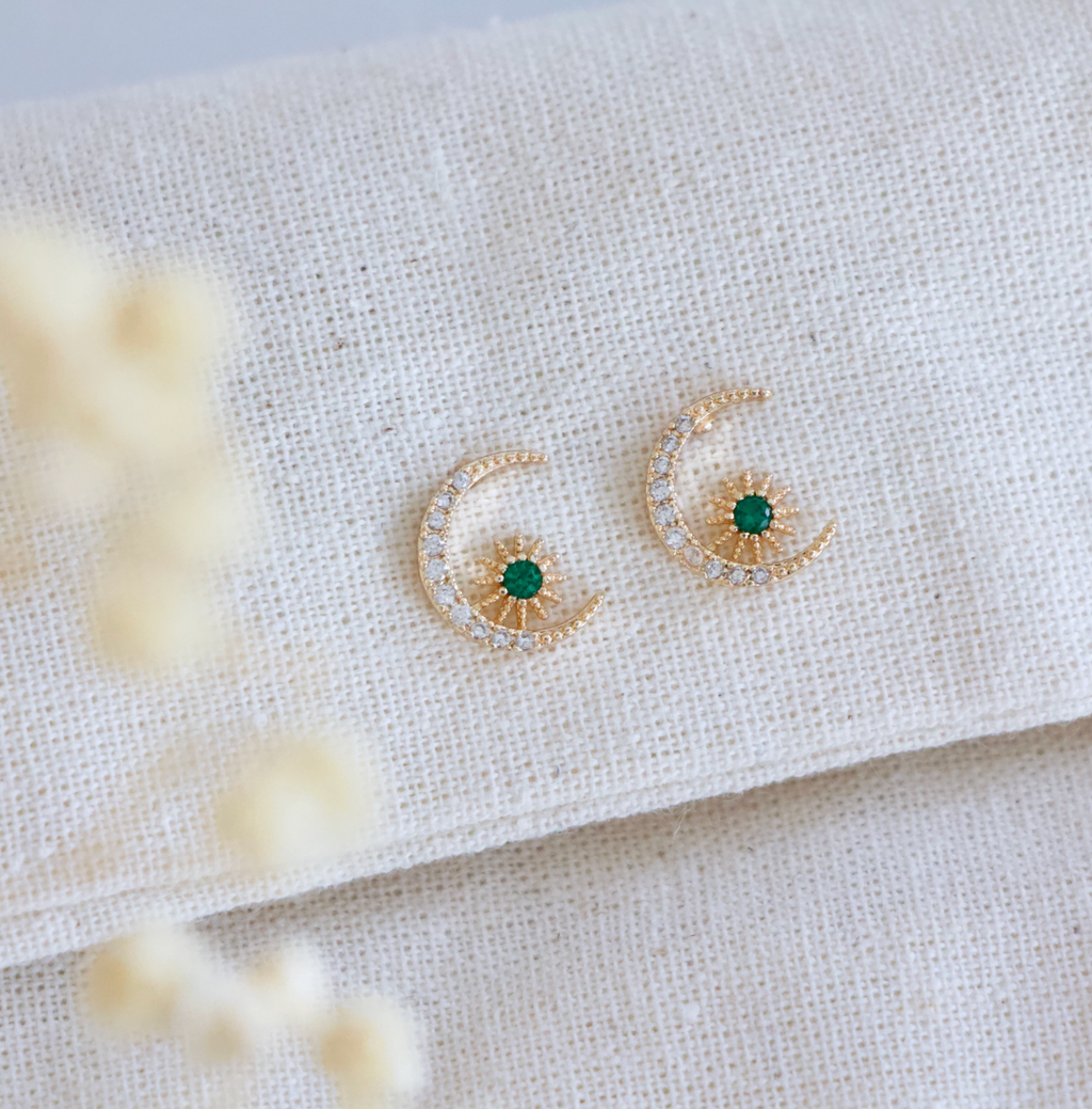 Moon and Star Stud Earrings