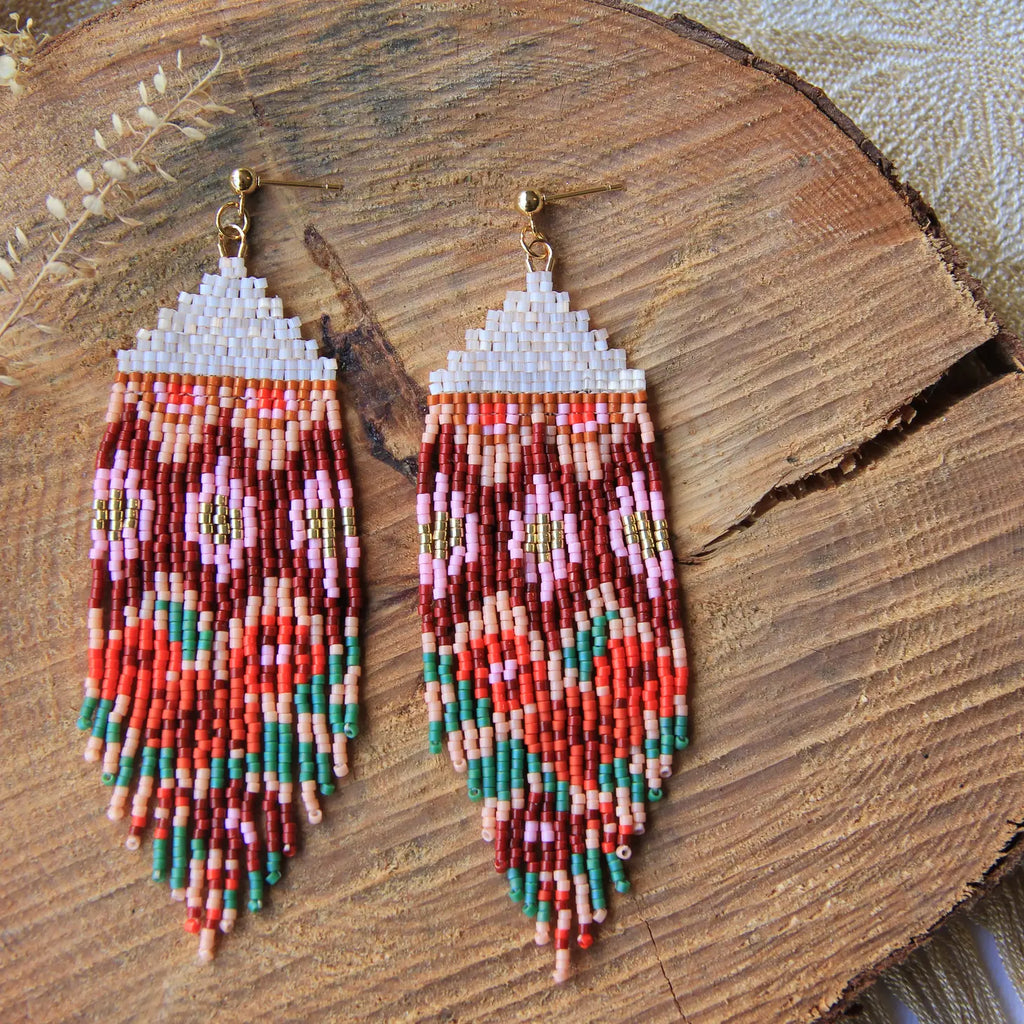 Beaded Handwoven Huipil Fringe Earrings