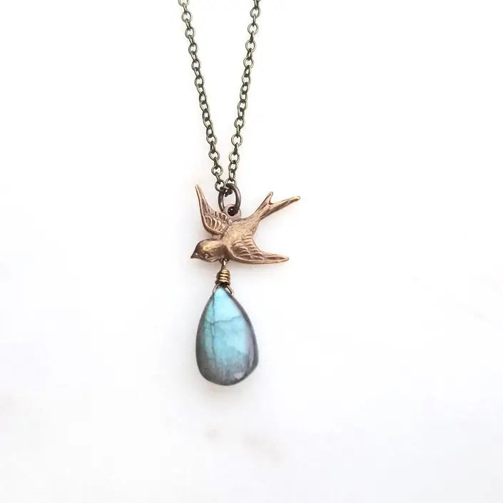 Labradorite Bird Charm Necklace