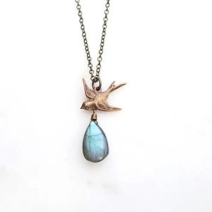 Labradorite Bird Charm Necklace