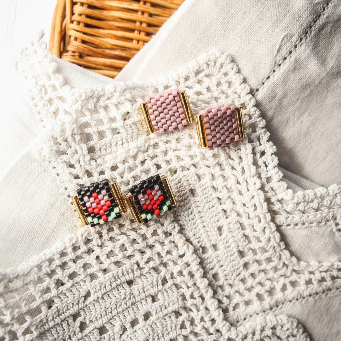 Beaded Handwoven Tulip Stud Duo