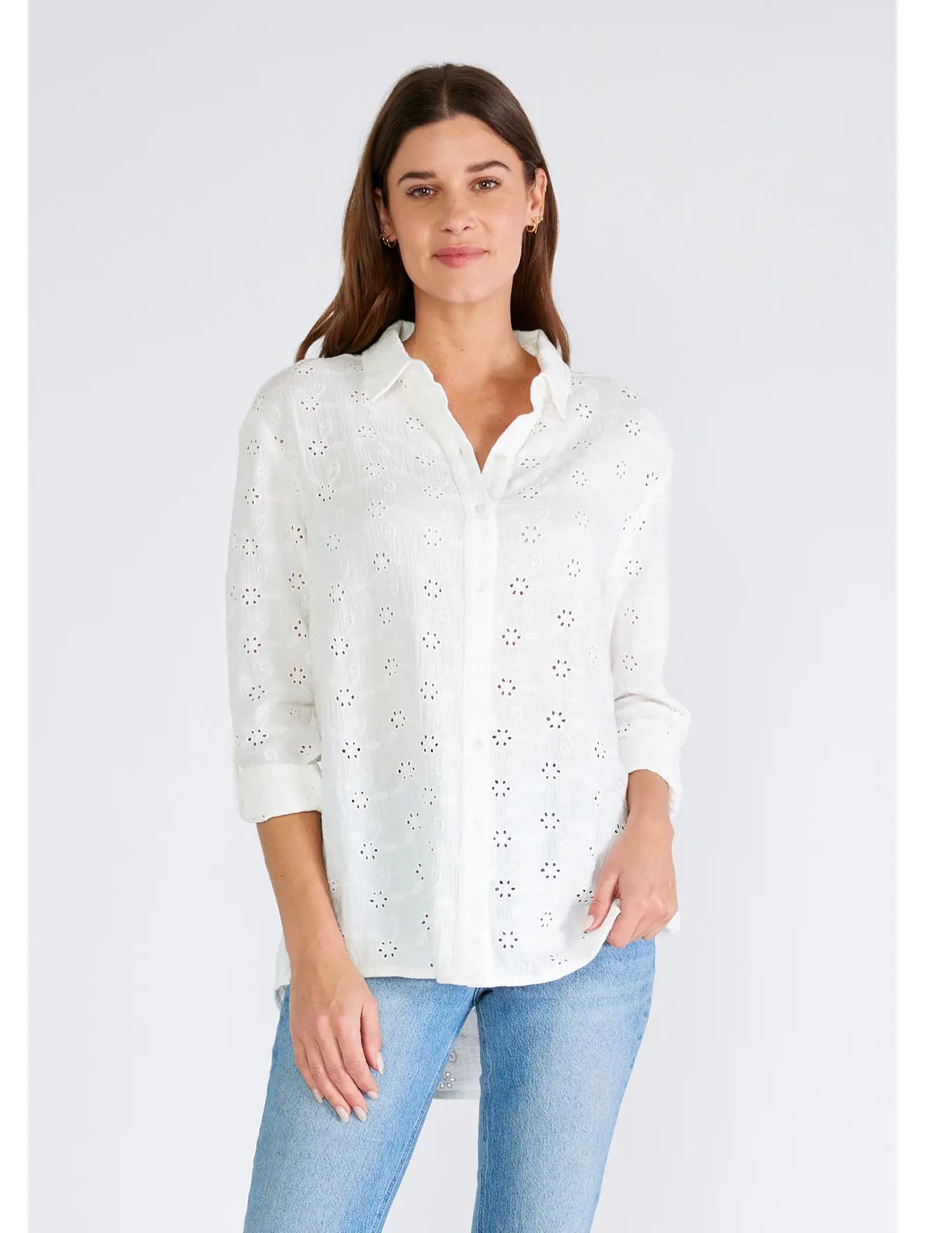 Floral Embroidered Button Down Blouse