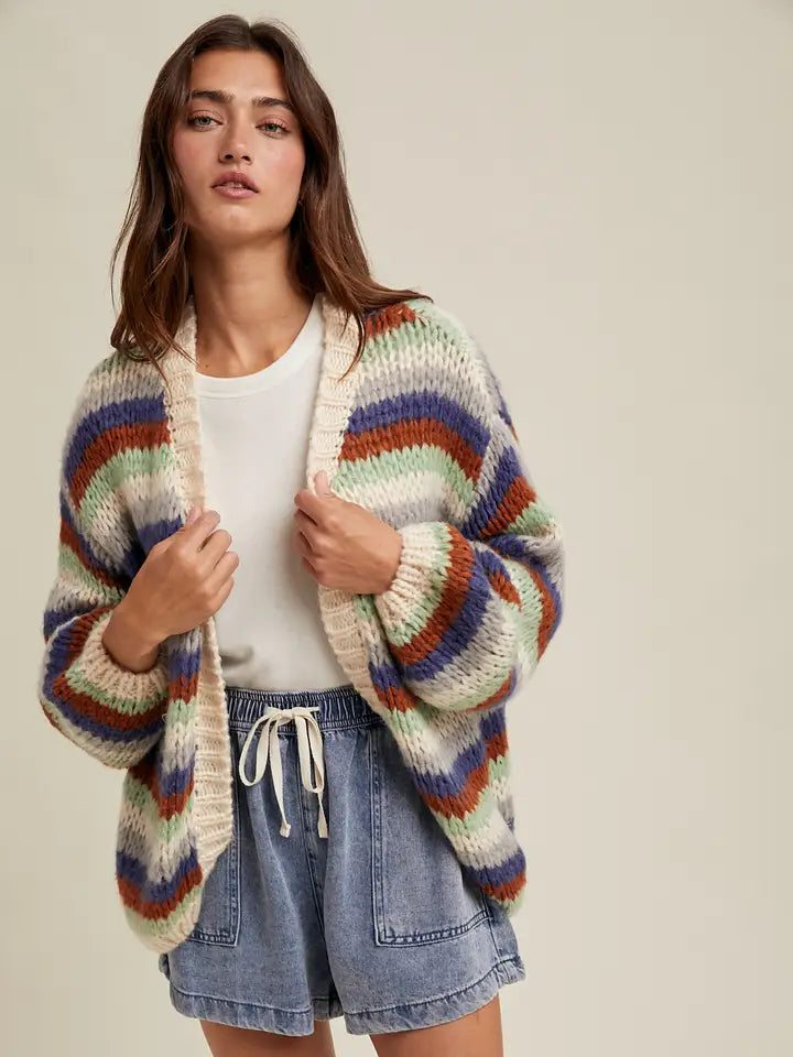 Multi Striped Cardigan Sweater