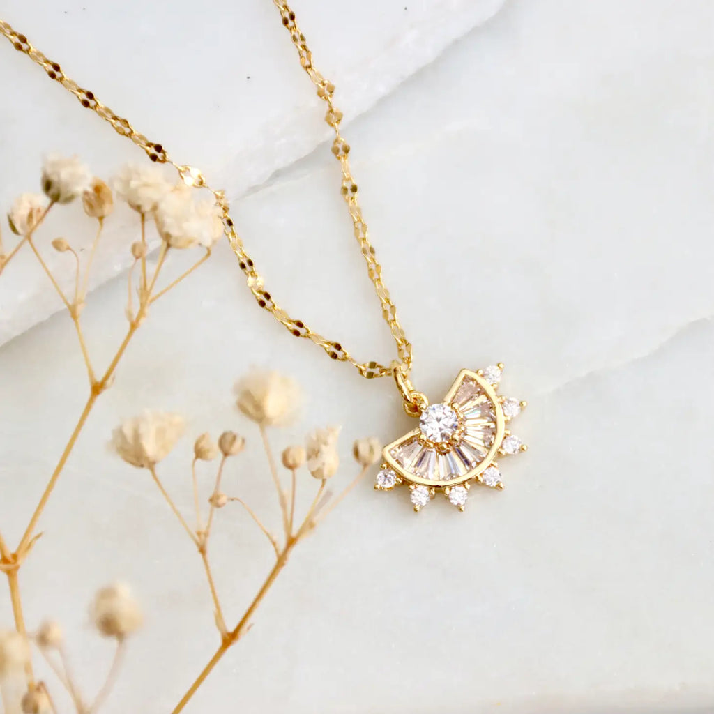 CZ Vintage Fan Necklace