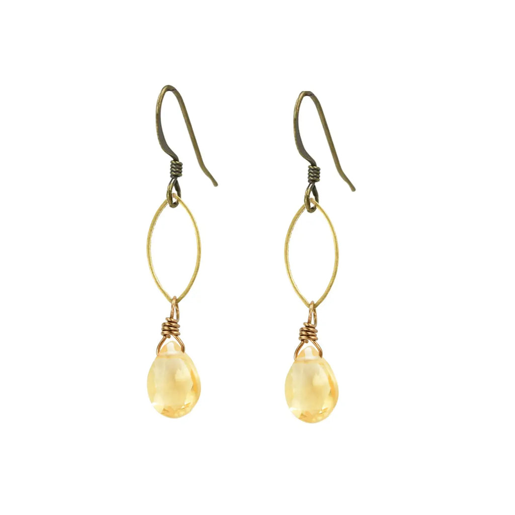 Dainty Citrine Brass Marquis Earrings
