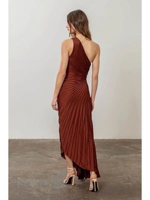 Unbalance Cutting Pleats Midi Dress