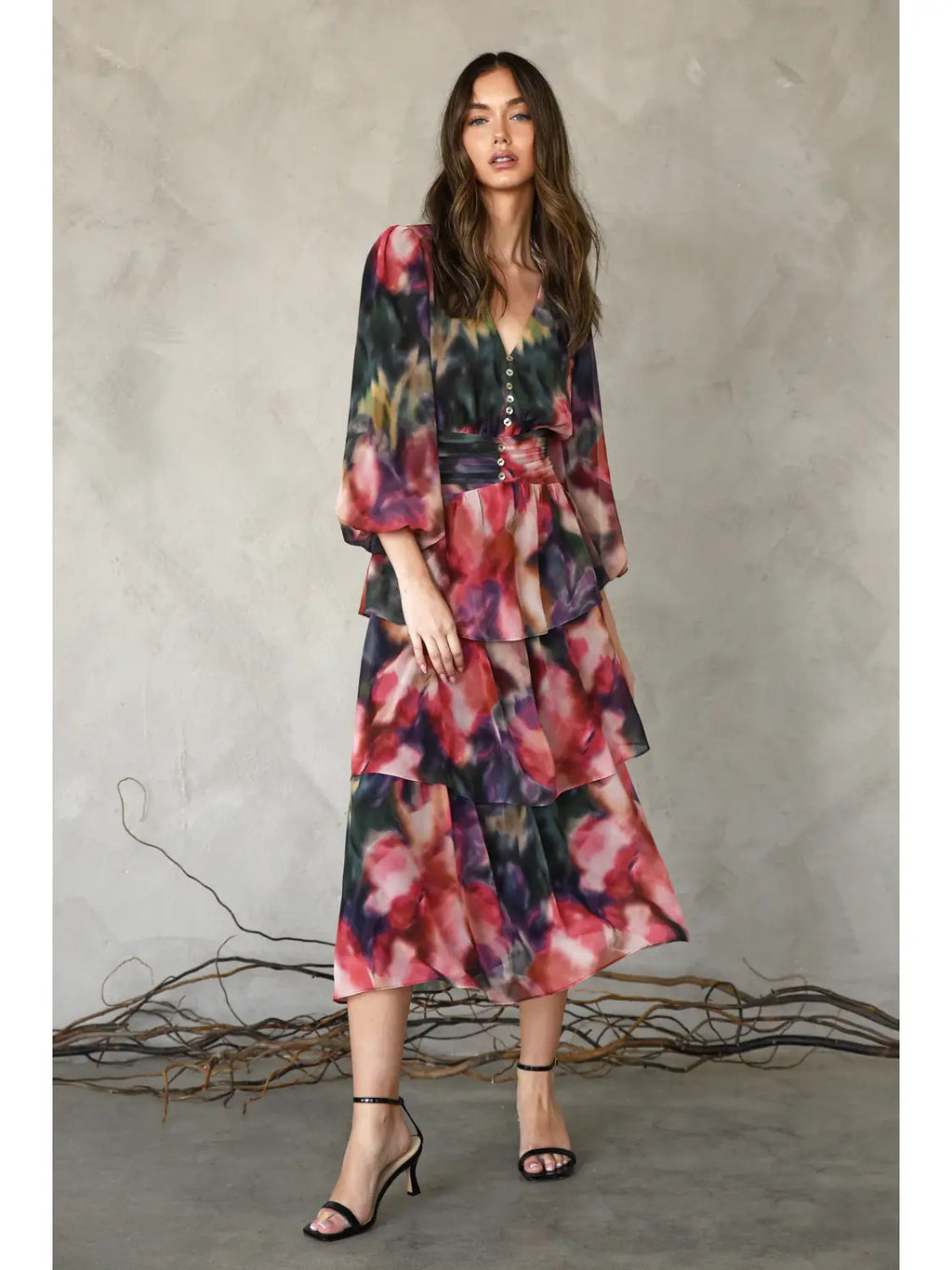 Watercolor Tiered Midi Dress