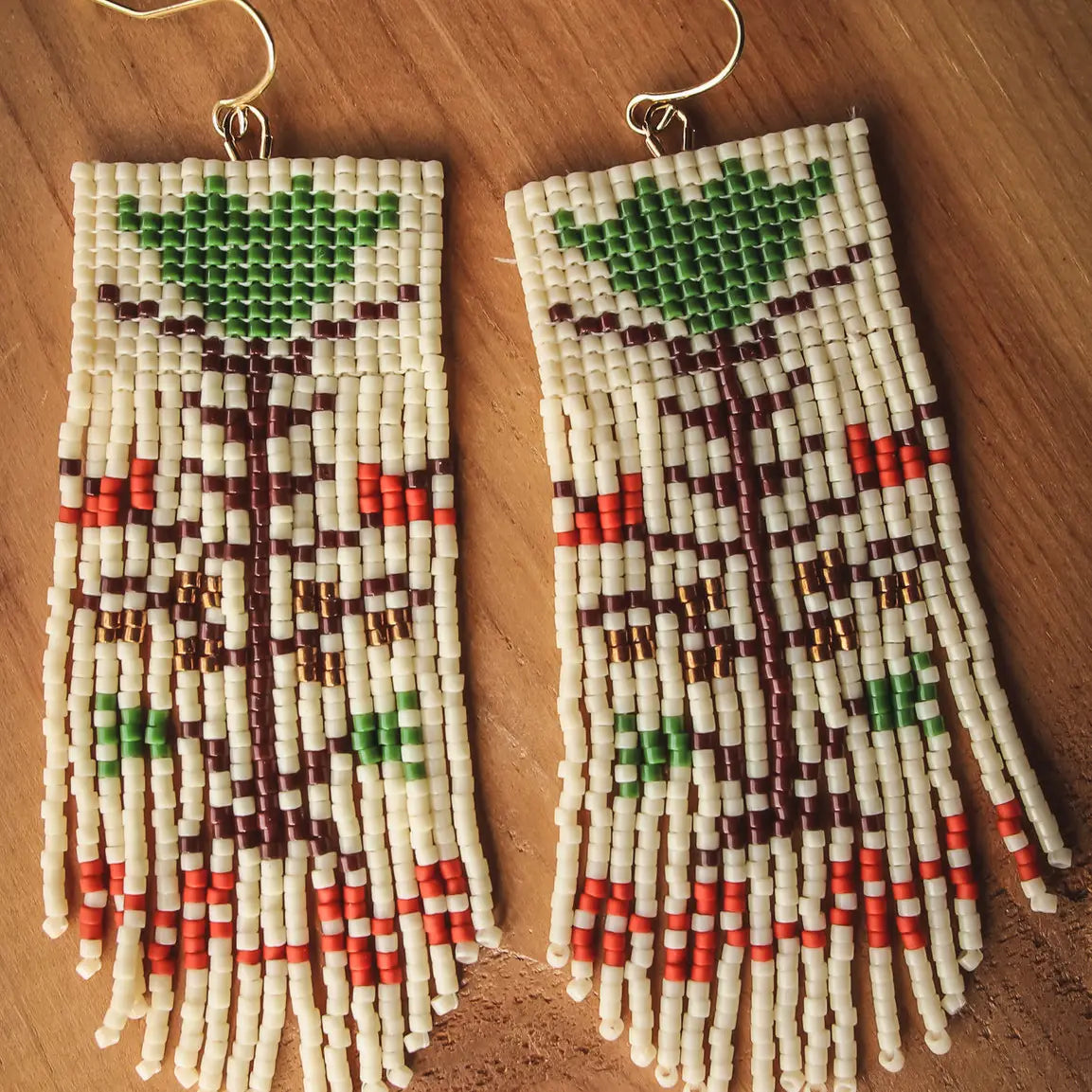 Beaded Handwoven Vintage Flower Fringe Earrings