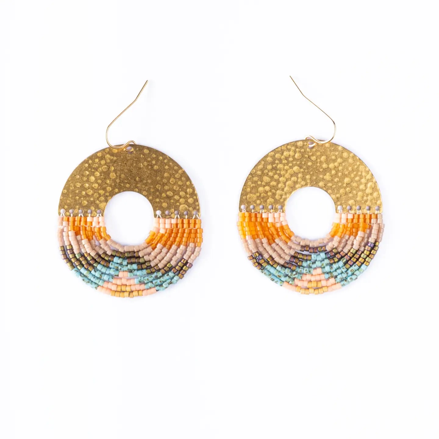 Beaded Handwoven Organic Circular Fringe Earrings