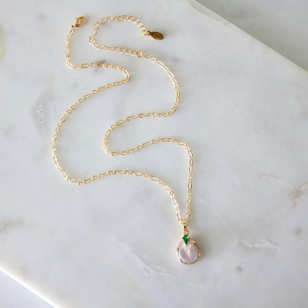 CZ Pearl and Emerald Necklace