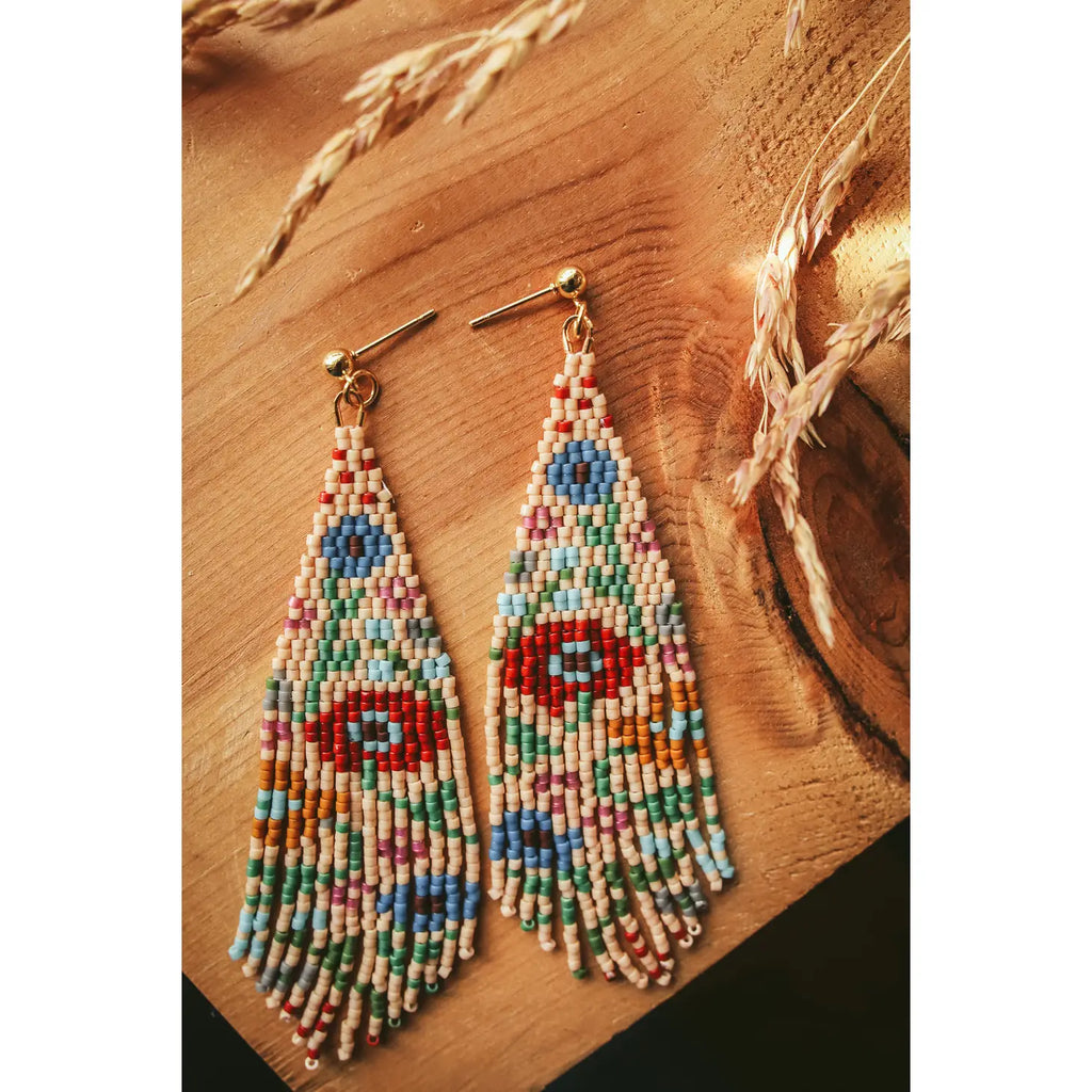 Beaded Handwoven Wildflower Fringe Earrings