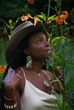 Beaded Handwoven Moonlit Moth Fringe Earrings