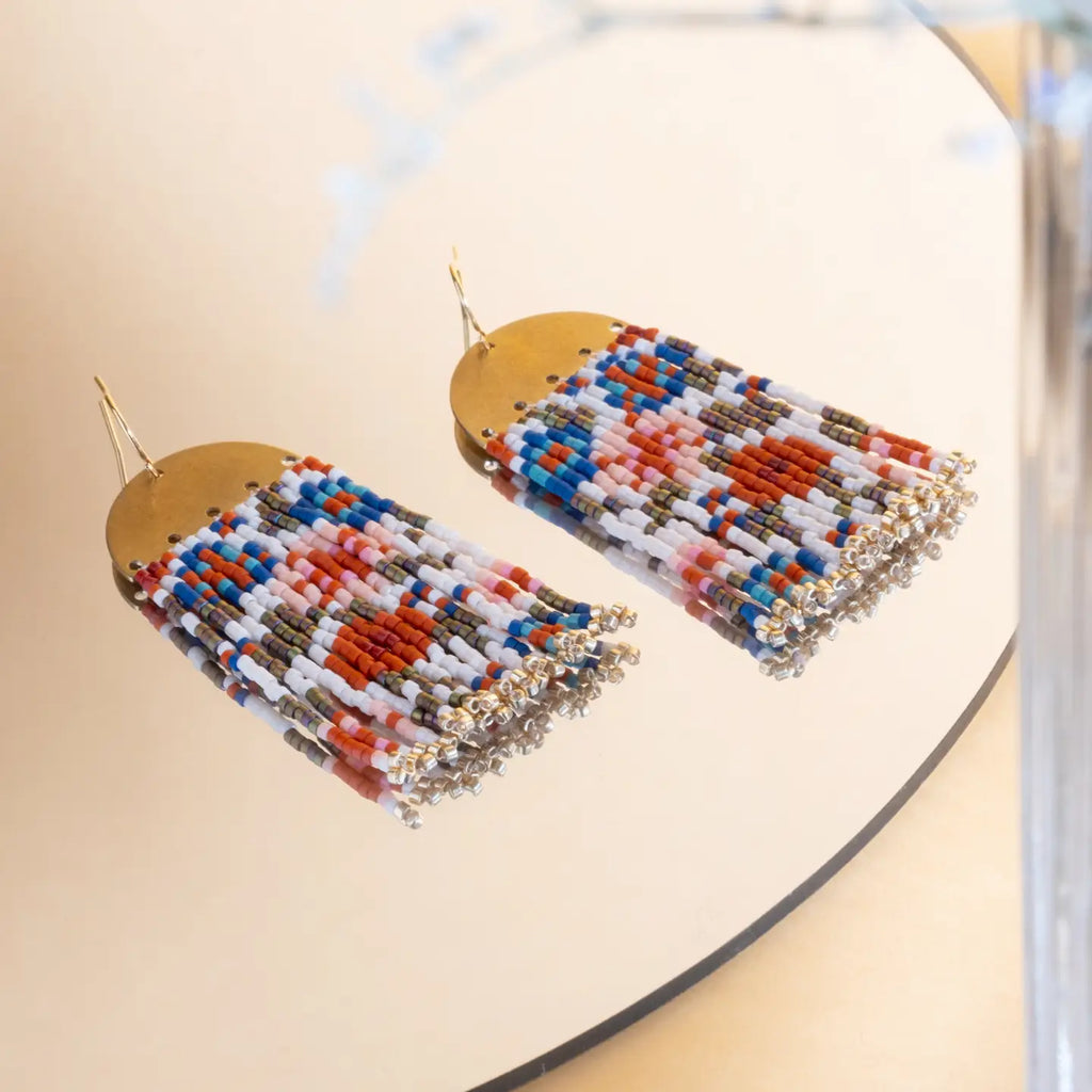 Handwoven Beaded Summer Garden Fringe Earrings