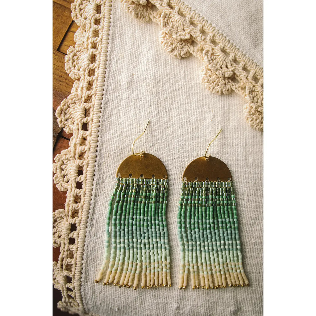 Beaded Handwoven Ombre Fringe Earrings