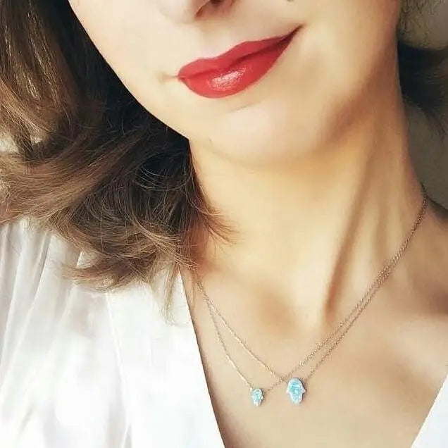 Blue Opal Hamsa Necklace