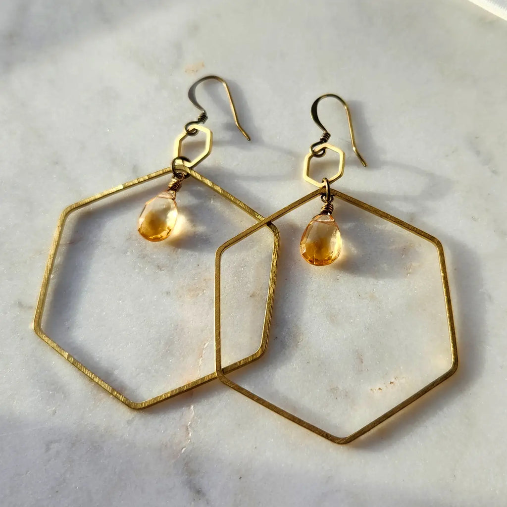 Citrine Hexagon Earrings