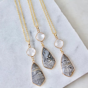 Pink Opal and Kyanite Slice Long Necklace