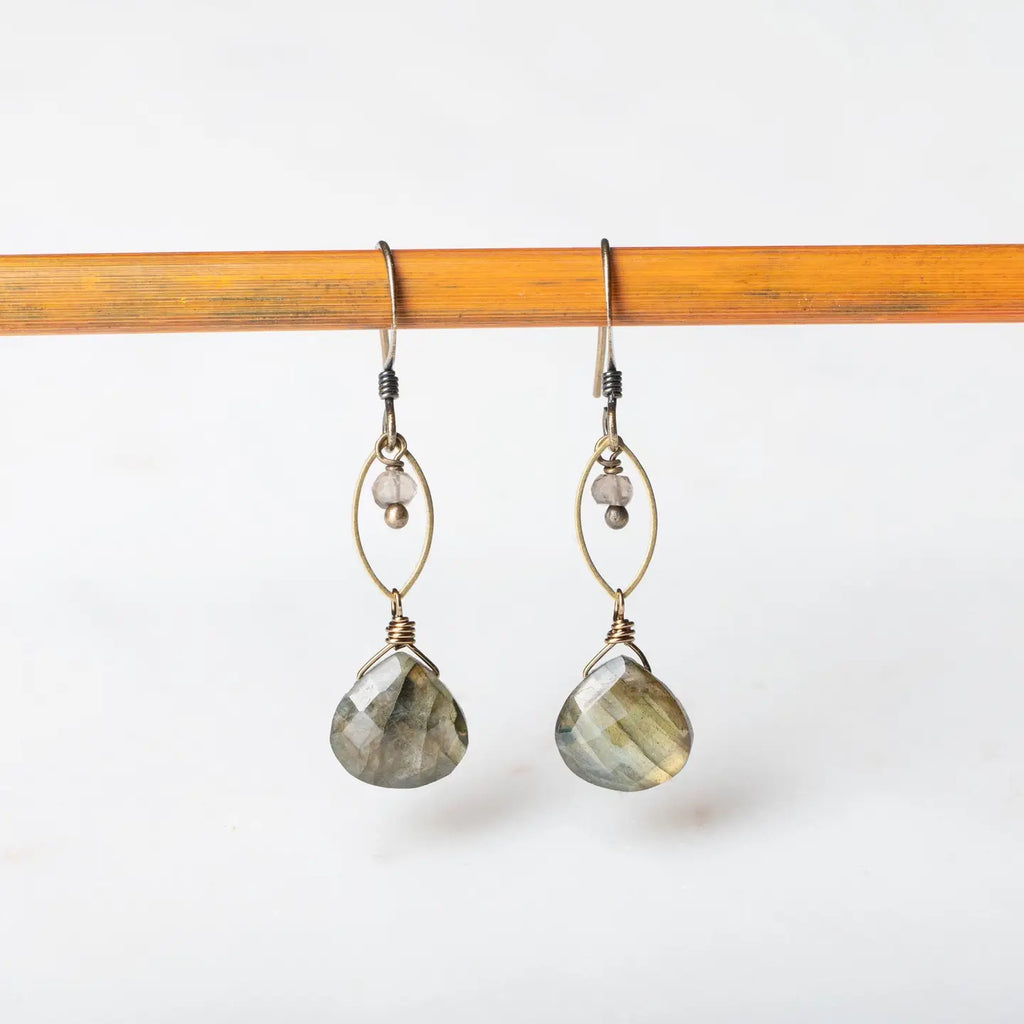 Brown Labradorite and Smoky Quartz Marquis Earring