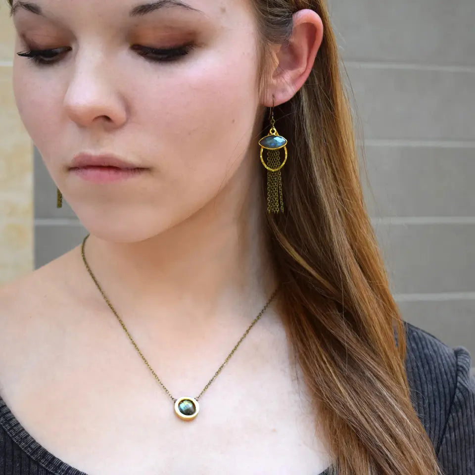 Labradorite Brushed Brass Pendant Necklace