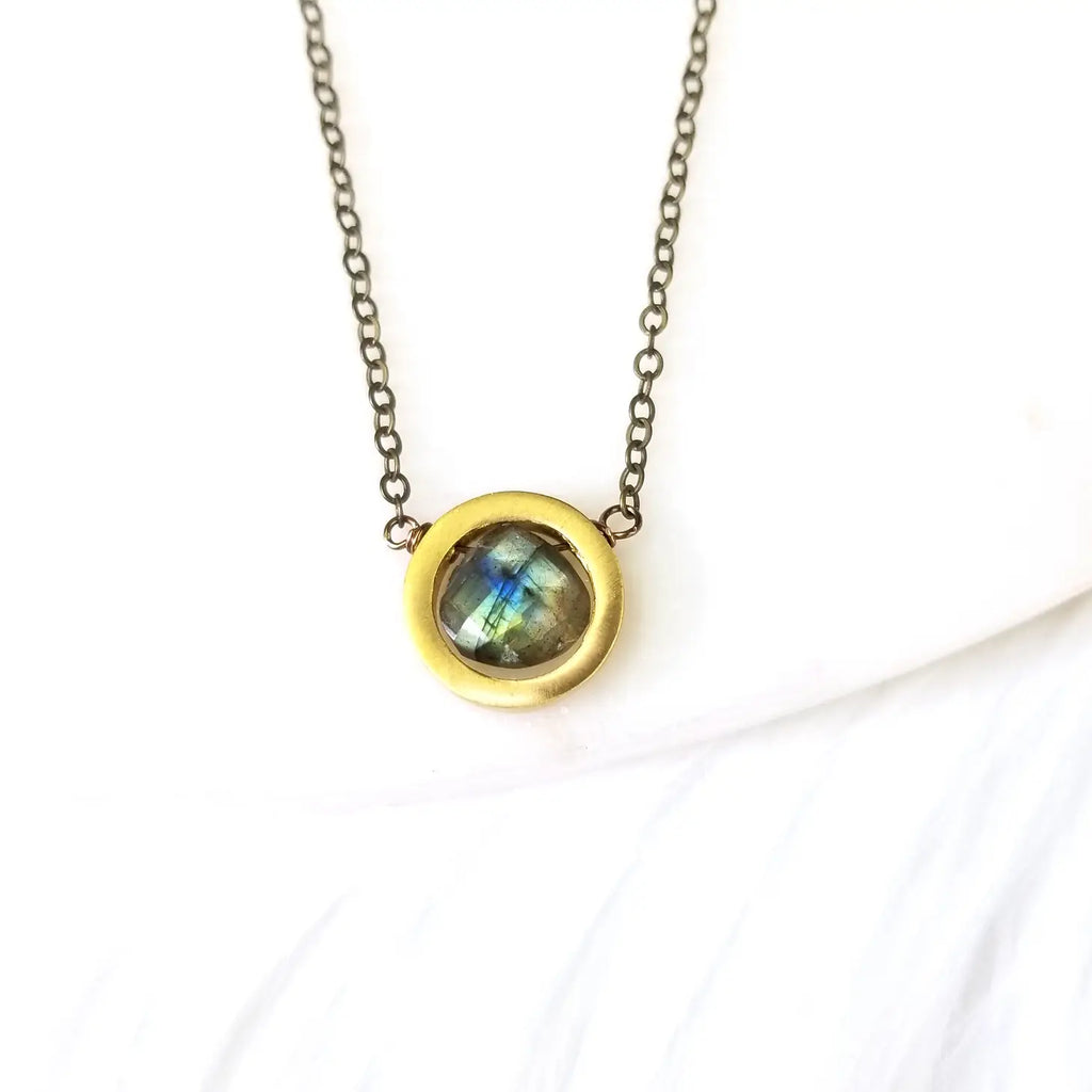 Labradorite Brushed Brass Pendant Necklace