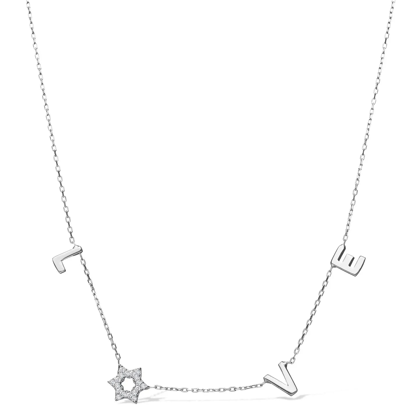 Jewish Star and Love Necklace with Sparkling Stones