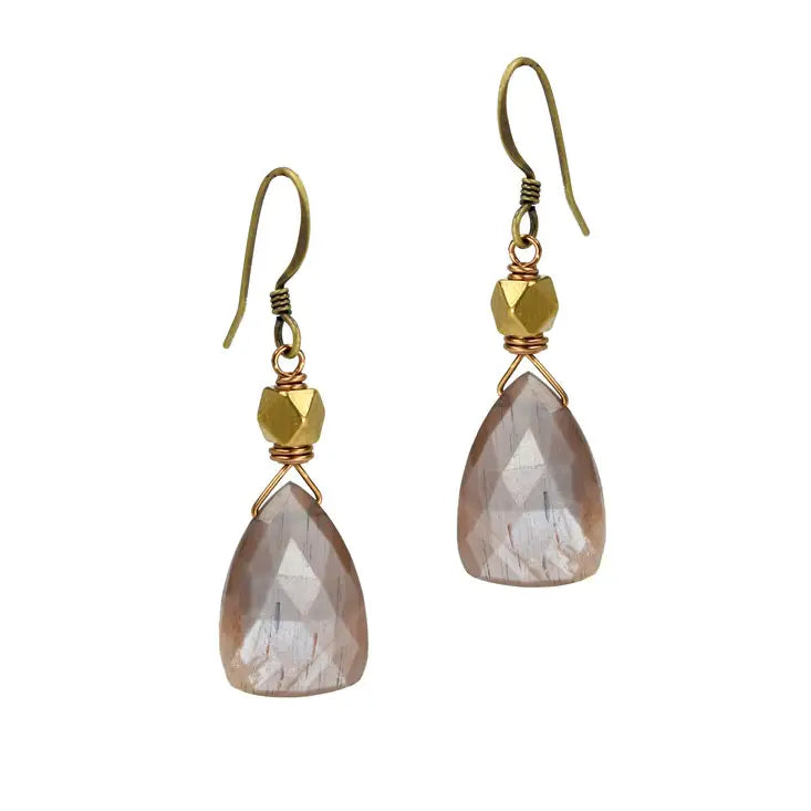 Coffee Moonstone Brass Boho Earrings