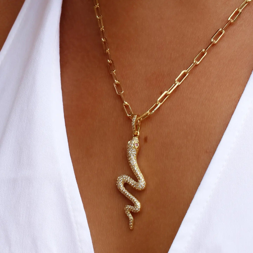 Pave Snake Charm Chain