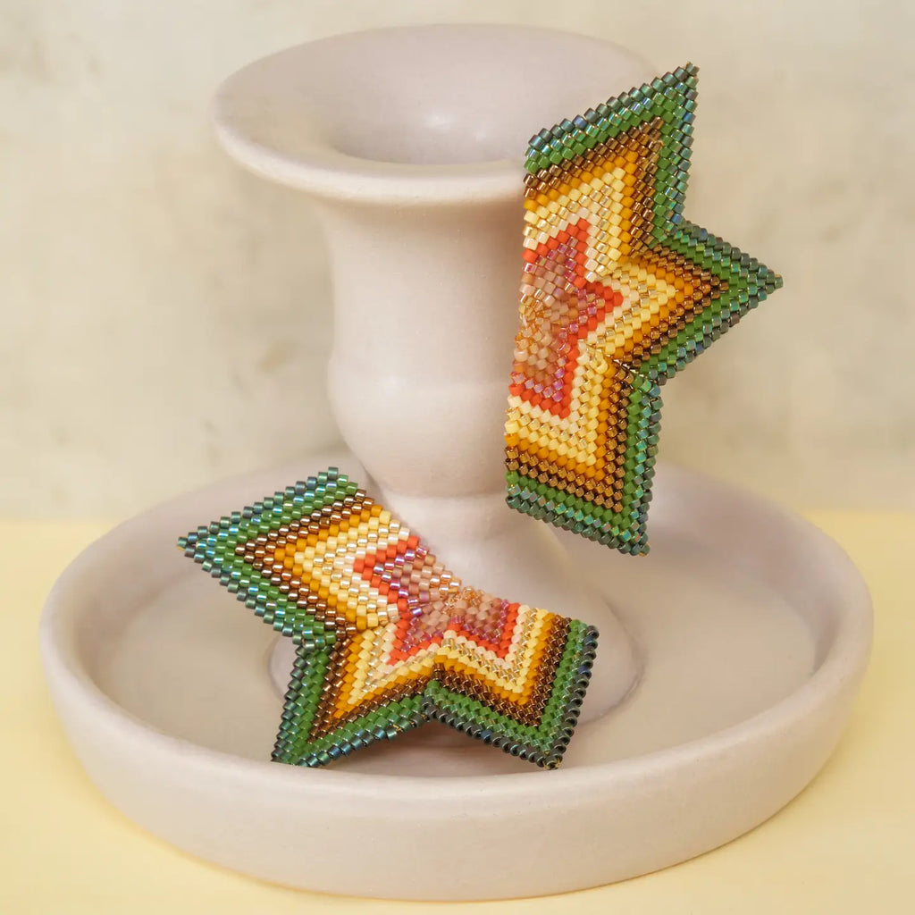 Beaded Handwoven Large Half Star Earrings