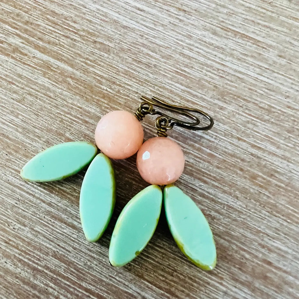 Orange Blossom Agate and Aqua Crystal Earrings