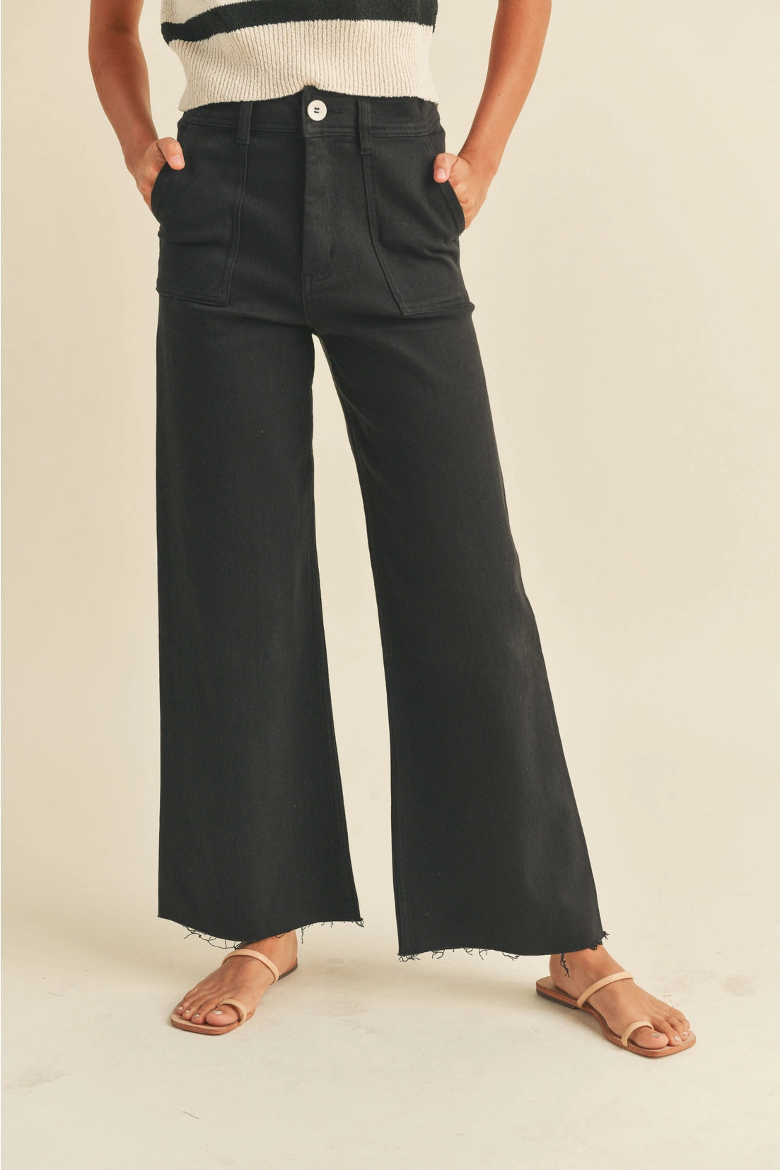 Washed Cotton Button Detailed Pants