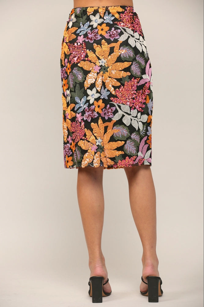 Sequin Embellished Mesh Midi Skirt