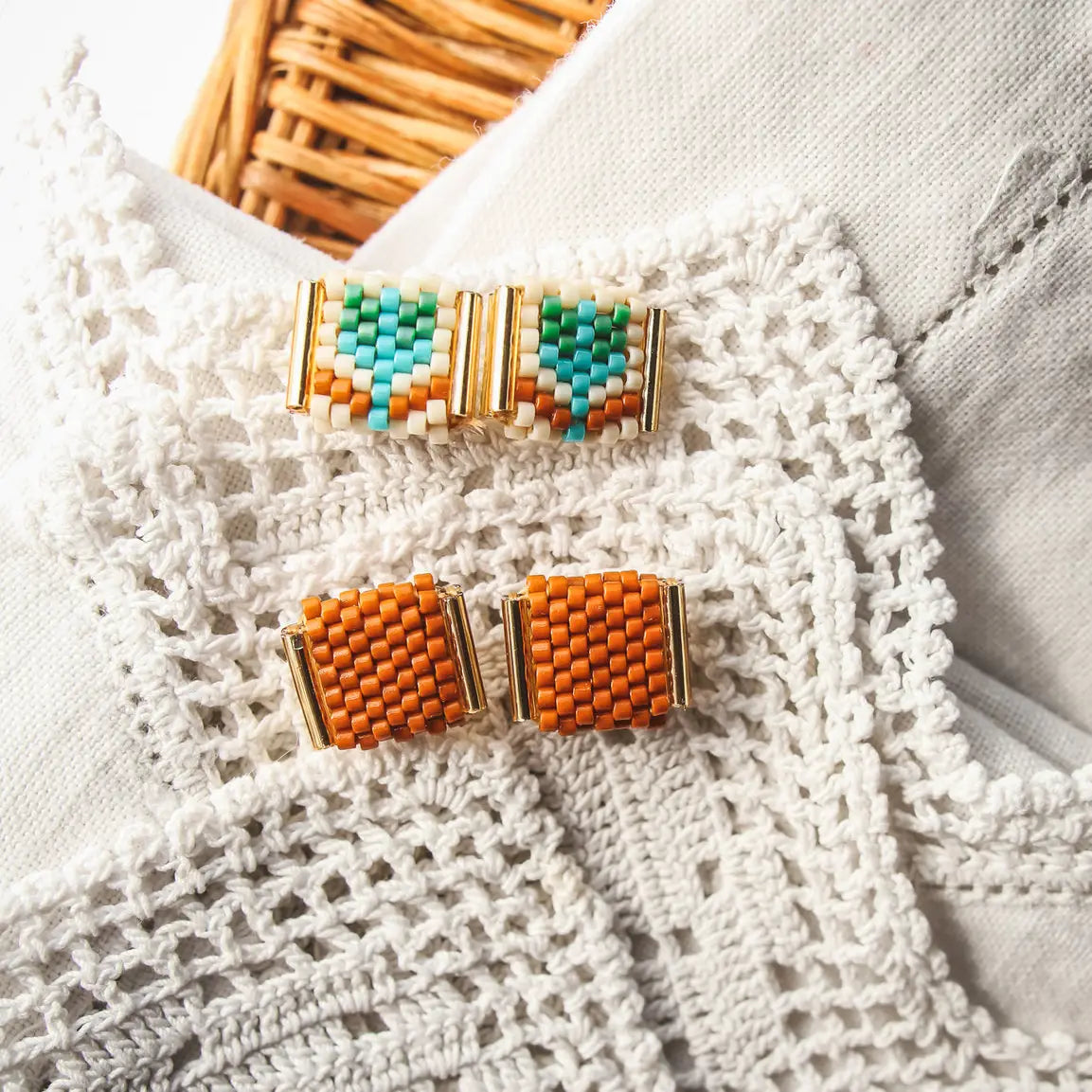 Beaded Handwoven Tulip Stud Duo