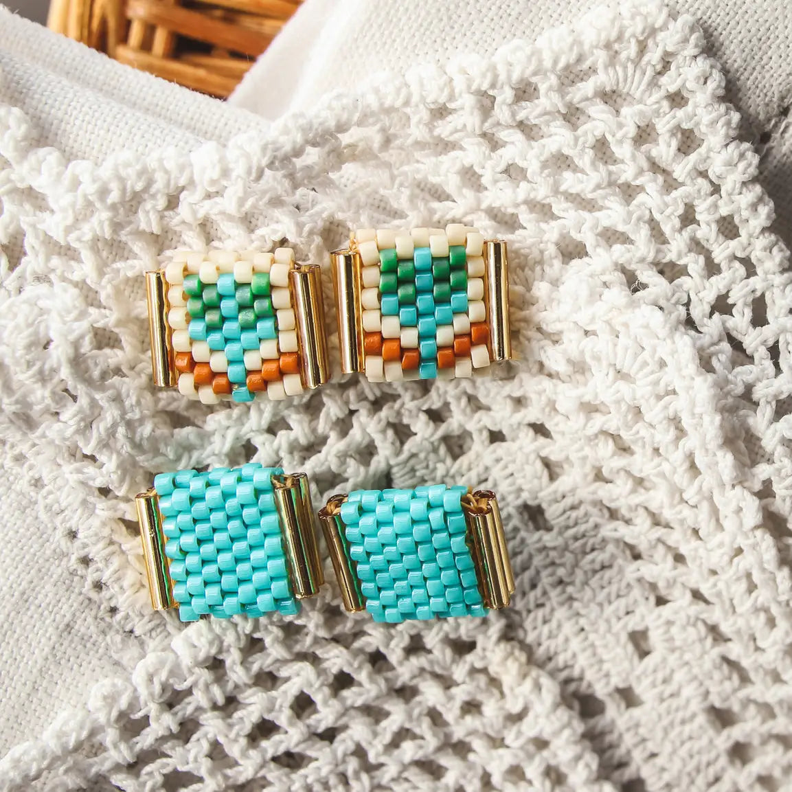 Beaded Handwoven Tulip Stud Duo