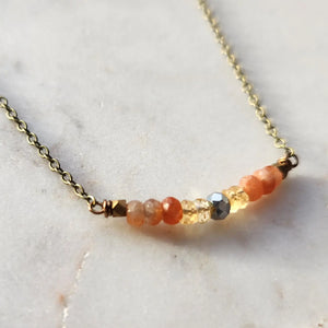 Dainty Citrine, Sunstone and Silver Crystal Necklace