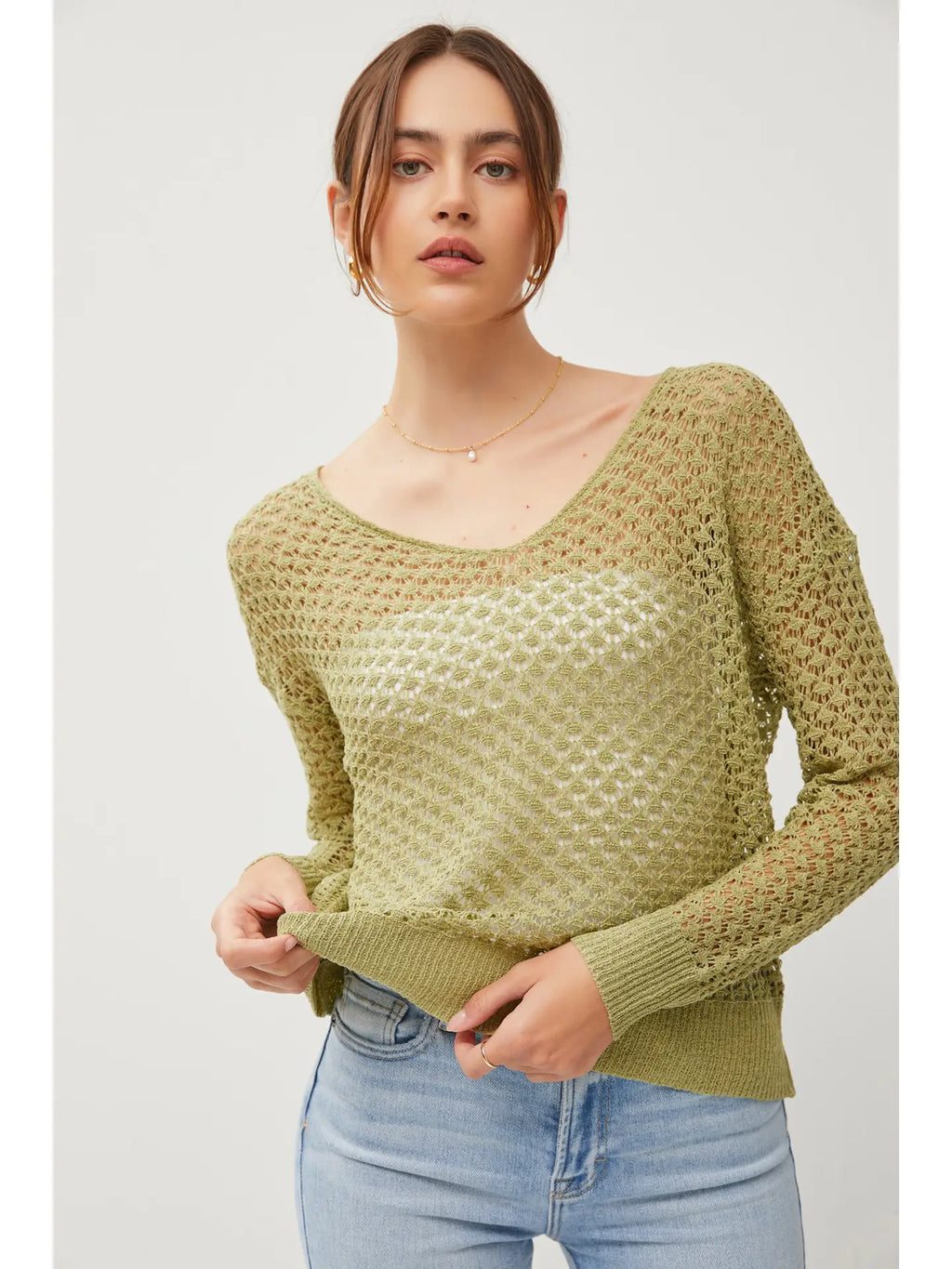 Drop Shoulder Crochet Sweater