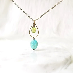 Amazonite and Peridot Teardrop Pendant Necklace