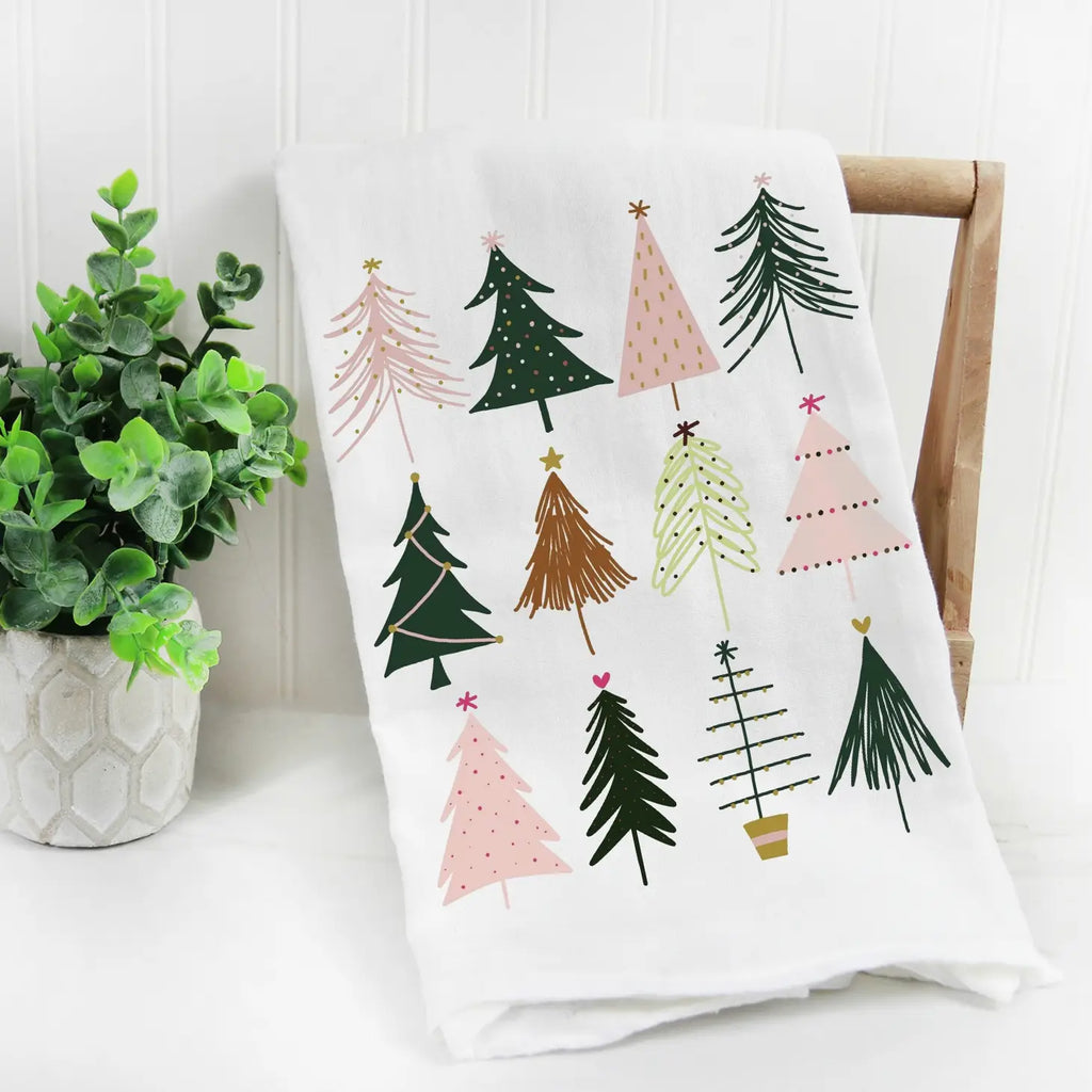 Watercolor Boho Christmas Tea Towel