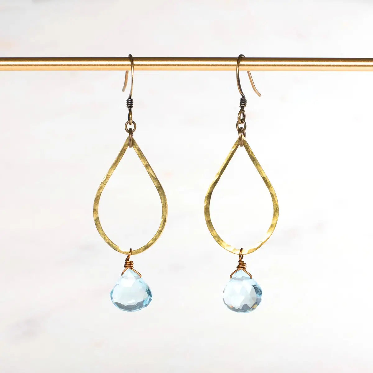 Blue Topaz Hammered Teadrop Earring