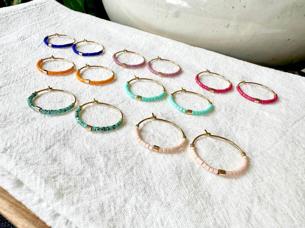 Tiny Colorful Gold Bar Hoop Earrings