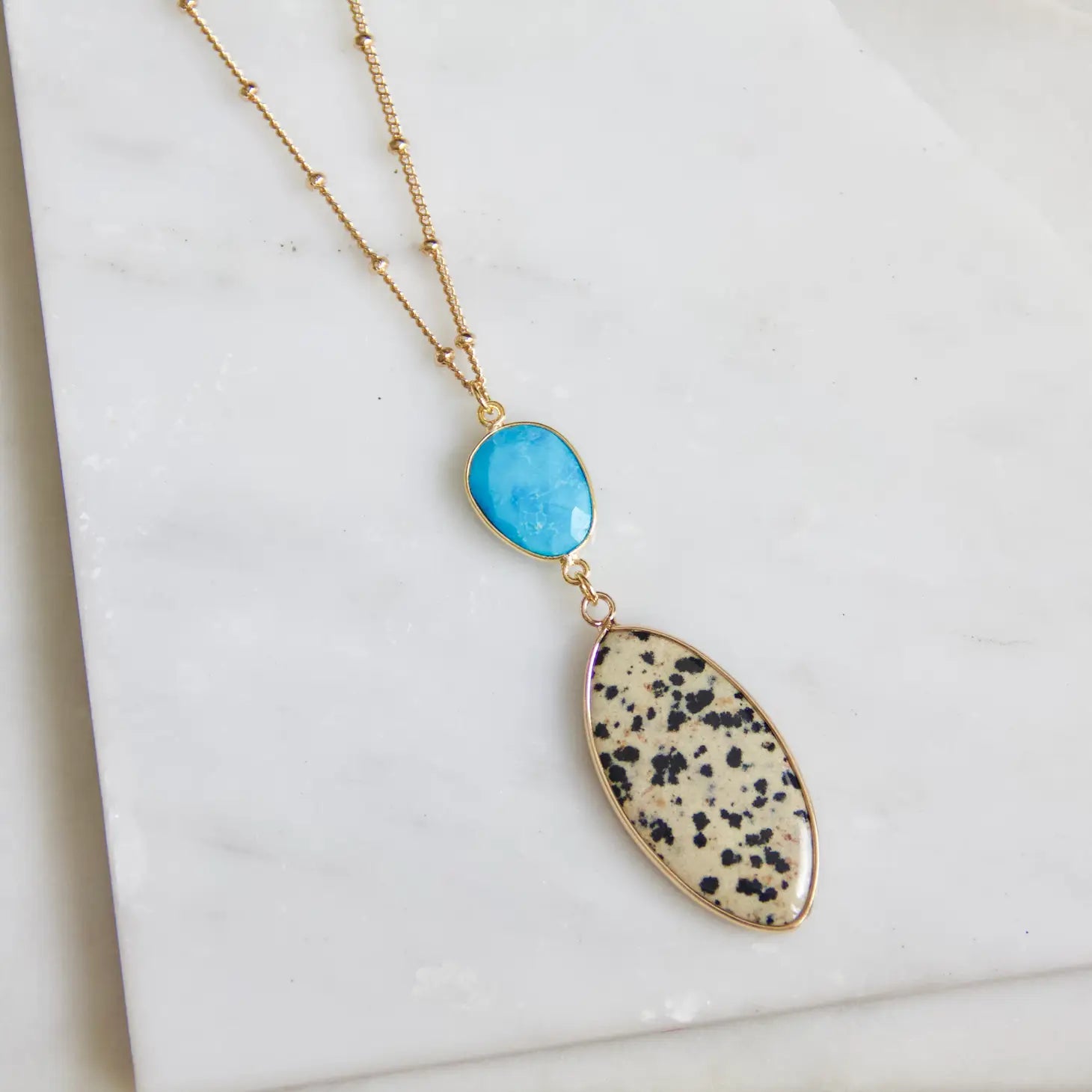 Turquoise and Dalmatian Jasper Long Necklace