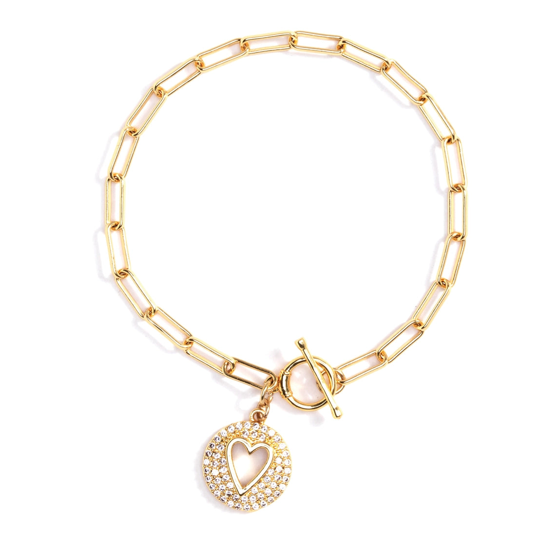Pave Heart Gold Toggle Bracelet