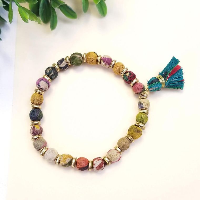 Sequined Kantha Tassel Bracelet