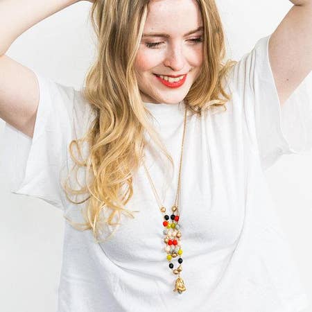 Red Double Bead Strand Necklace