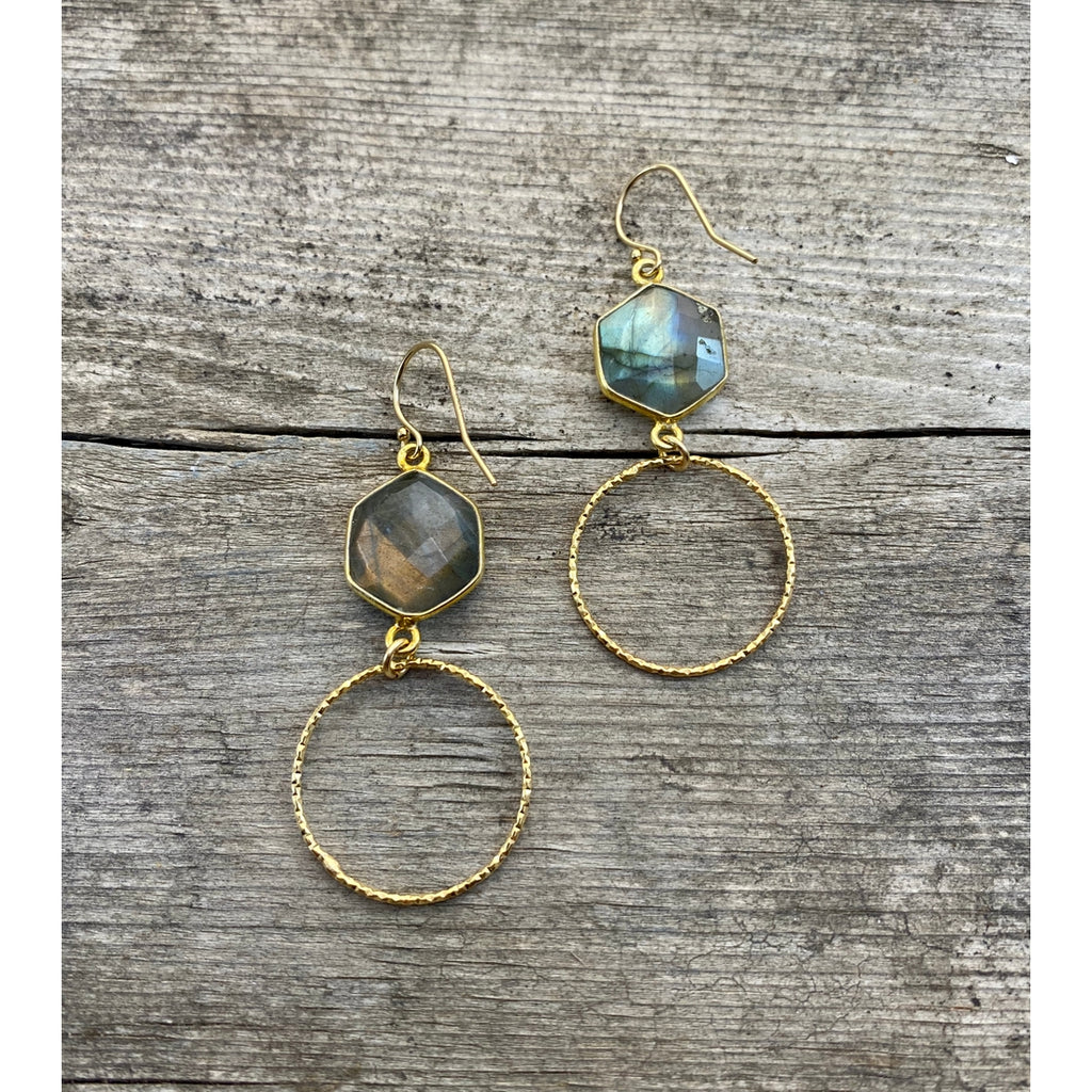 Labradorite Hexagon Earrings