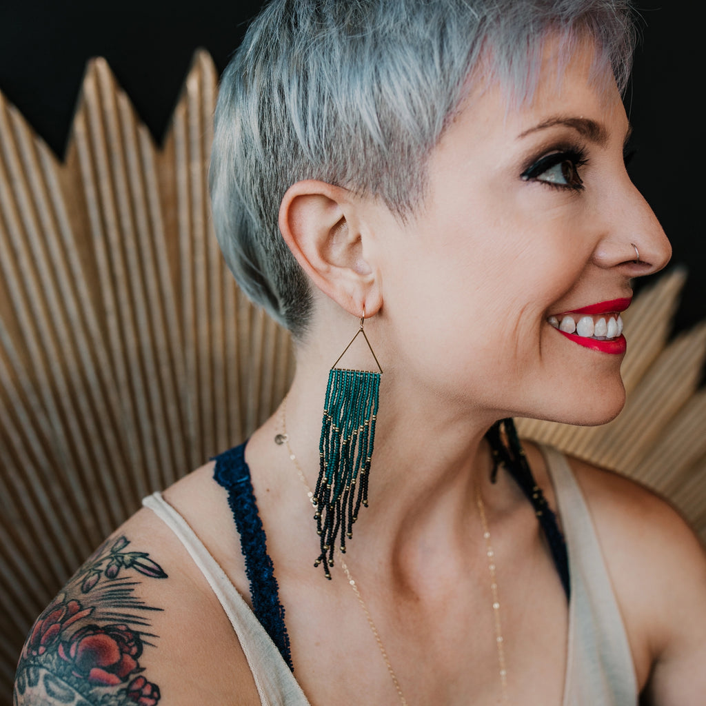 Long Aztec Beaded Earrings