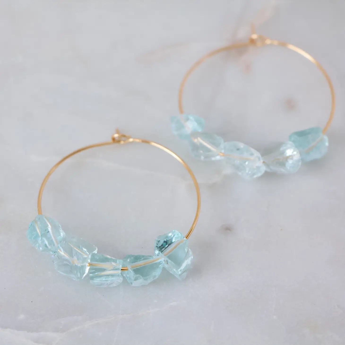 Aquamarine Quartz Nugget Hoop Earrings